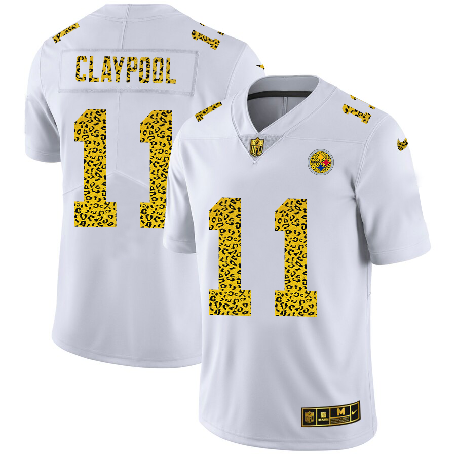 Pittsburgh Steelers #11 Chase Claypool Men Nike Flocked Leopard Print Vapor Limited NFL Jersey White